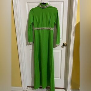 Vintage homemade maxi mock neck dress trimmed in pearls and rhinestones size S